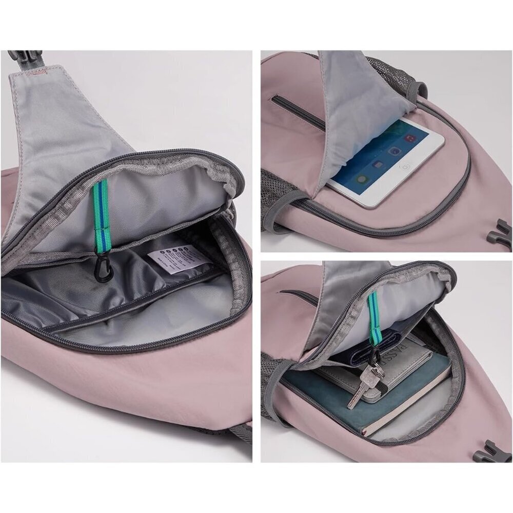 Men Pink Crossbody Sling Backpack Sling Bag Travel Hiking Chest Daypack - Picture 6 of 6